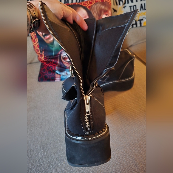 Demonia Black Heeled Boots with Buckles - Picture 2 of 4